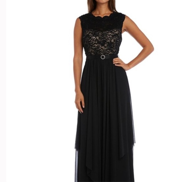 New R & M RICHARDS Sequined Lace Chiffon Black Gown Size 12 - Picture 1 of 14